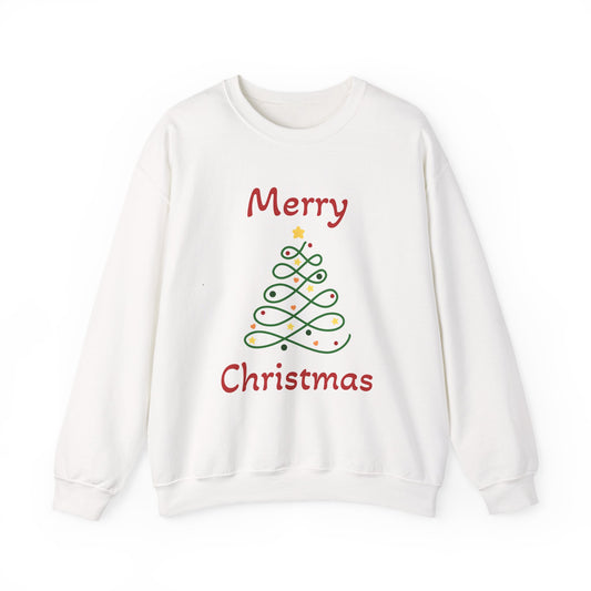 Merry Christmas Ribbon Tree Sweatshirt, Cozy Gift, Holiday Apparel, Winter Fashion, Unisex Crewneck