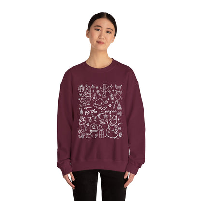 White- Christmas Doodle Line Festive Crewneck Sweatshirt, Cozy Holiday Sweatshirt, Perfect for Christmas, Seasonal Gift, Winter Wear
