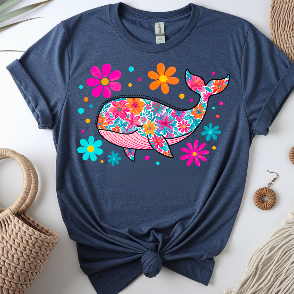 Bright Flora Whale T-Shirts
