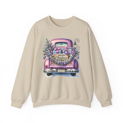 Merry Christmas Truck Sweatshirt, Cozy Crewneck for Holiday Celebrations, Unisex Christmas Apparel, Gift for Friends & Family, Winter Fashion