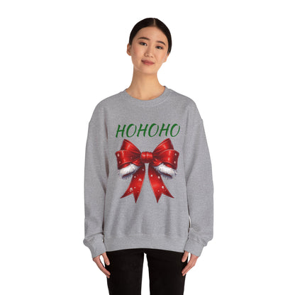 HO HO HO SANTA Bow Crewneck Sweatshirt, Holiday Gift, Cute Winter Sweatshirt, Unisex Christmas Apparel, Cozy Seasonal Fashion