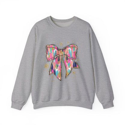 Colorful Bow Graphic Crewneck Sweatshirt, Cozy Winter Sweater, Gift for Her, Holidays, Casual Fashion