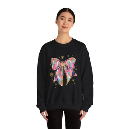 Colorful Bow Graphic Crewneck Sweatshirt, Cozy Winter Sweater, Gift for Her, Holidays, Casual Fashion