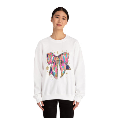 Colorful Bow Graphic Crewneck Sweatshirt, Cozy Winter Sweater, Gift for Her, Holidays, Casual Fashion