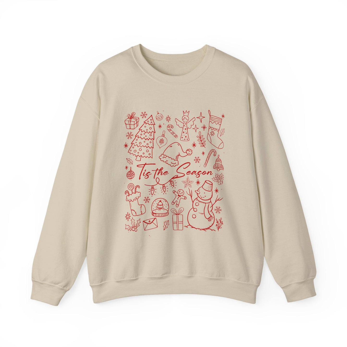 Red - Christmas Doodle Line Festive Winter Crewneck Sweatshirt – Cozy Holiday Apparel for All Occasions, Perfect Gift for Christmas, Family Gatherings, Casual Outings