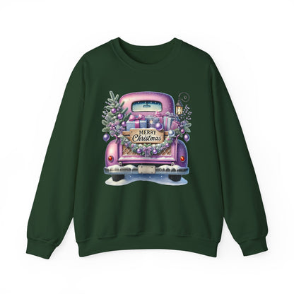 Merry Christmas Truck Sweatshirt, Cozy Crewneck for Holiday Celebrations, Unisex Christmas Apparel, Gift for Friends & Family, Winter Fashion