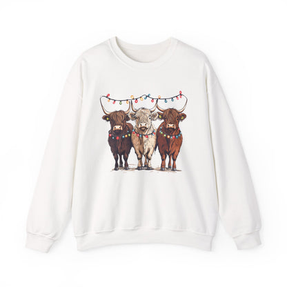Festive Cow Sweatshirt for Cozy Celebrations, Unisex Crewneck, Holiday Gift, Winter Fashion, Cute Animal Design