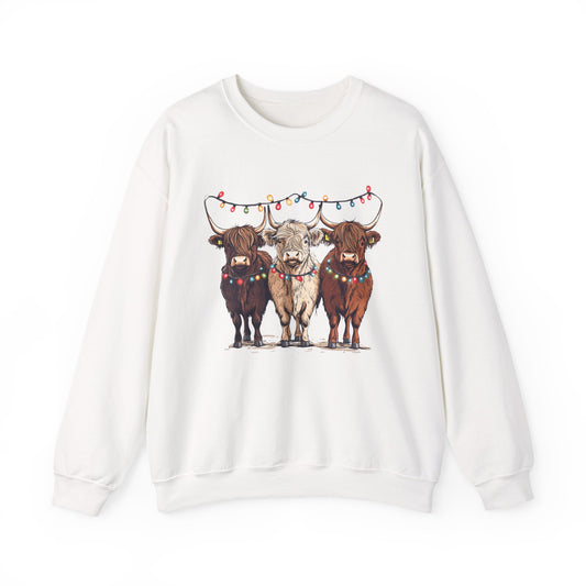 Festive Cow Sweatshirt for Cozy Celebrations, Unisex Crewneck, Holiday Gift, Winter Fashion, Cute Animal Design