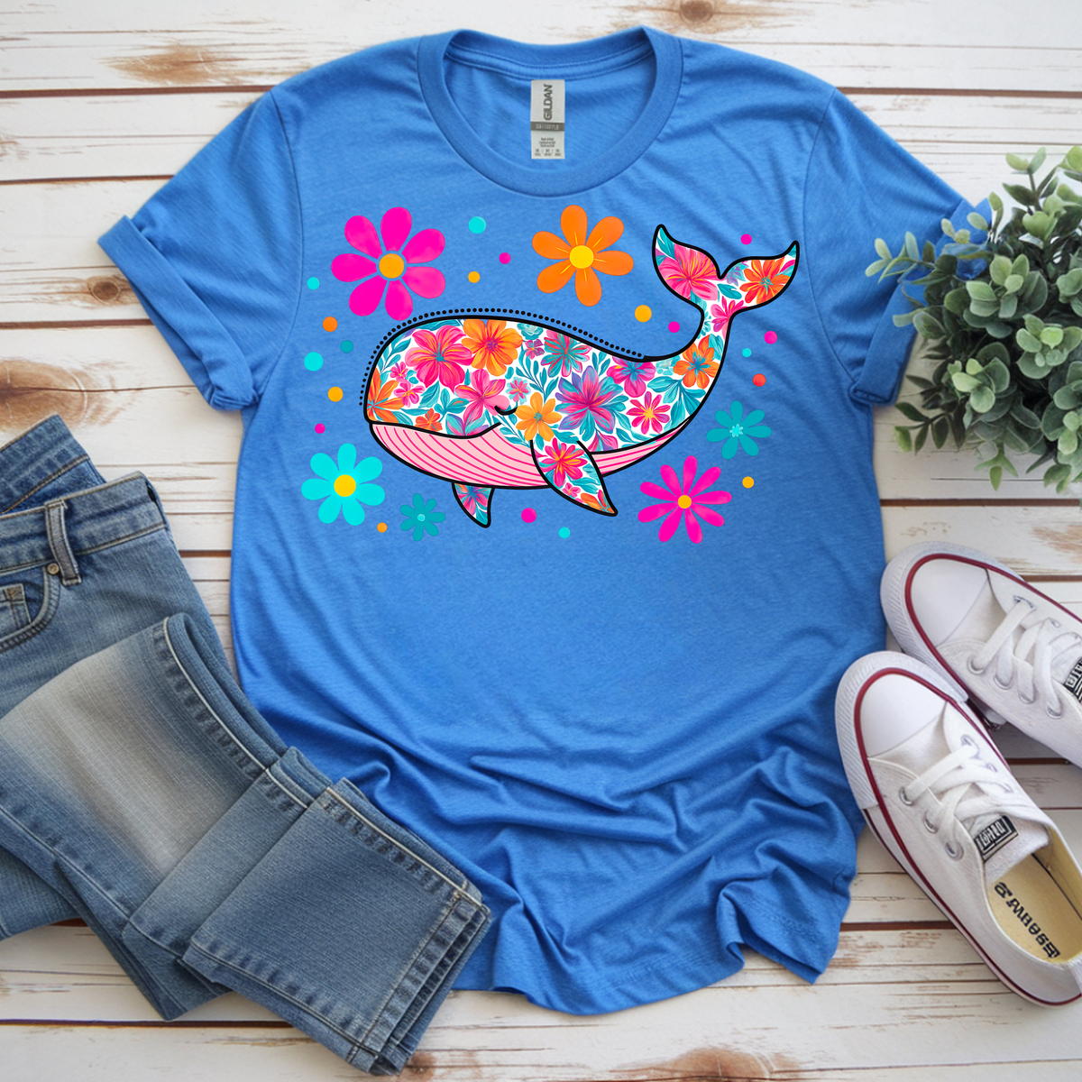 Bright Flora Whale T-Shirts